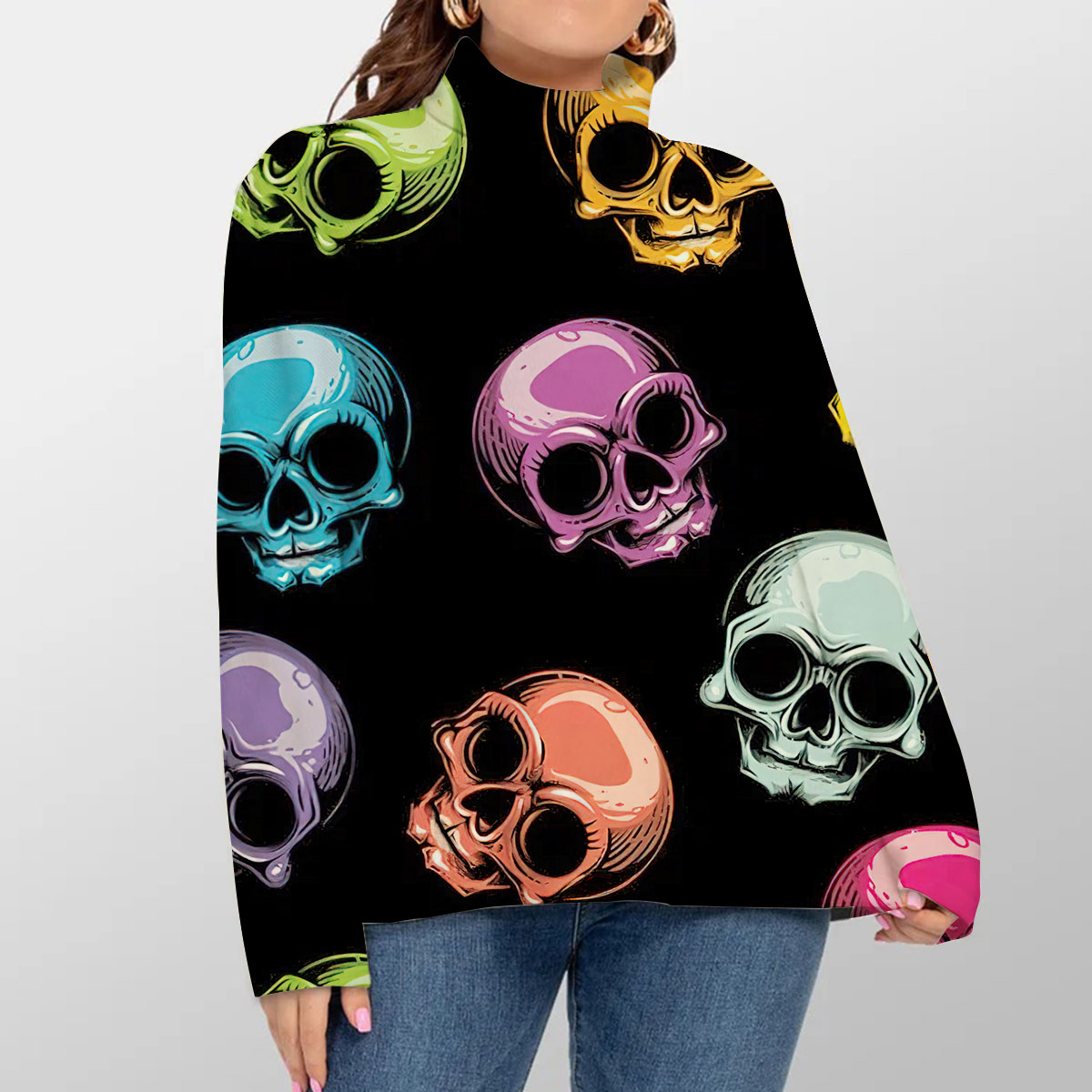 Multicolor Classic Skull Turtleneck Sweater