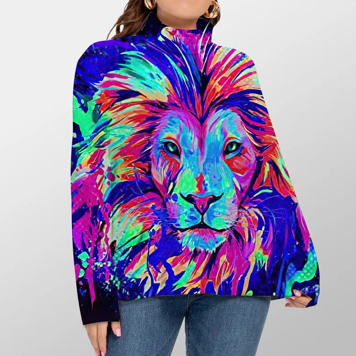 Neon Lion Turtleneck Sweater