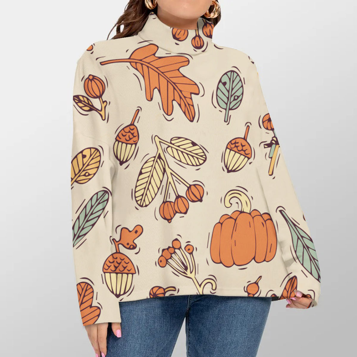 Orange And Blue Autumn Turtleneck Sweater