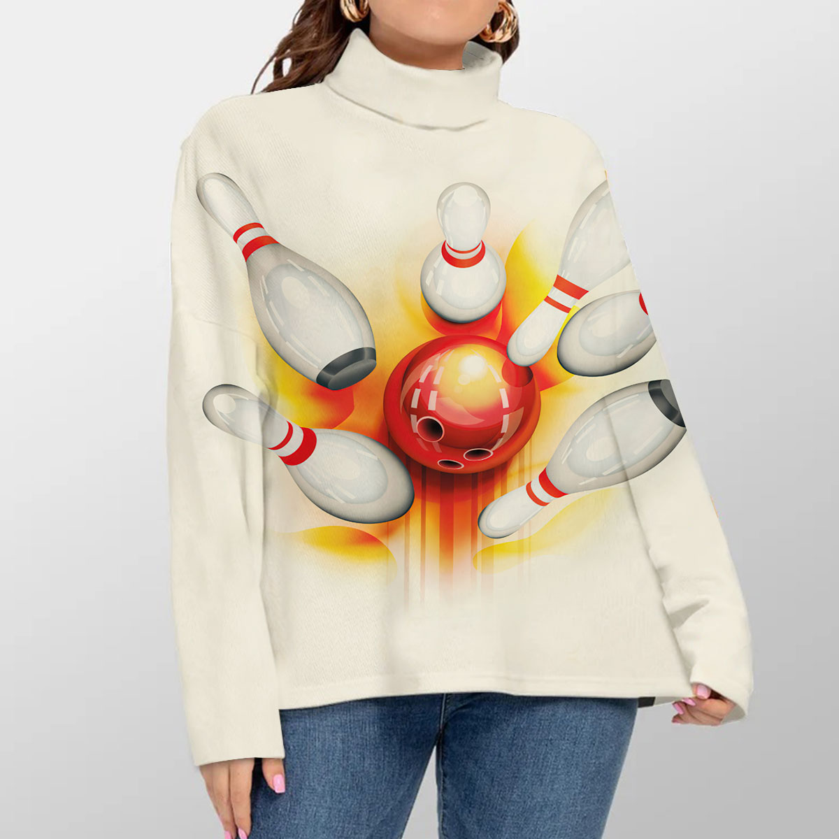 Orange Bowling Turtleneck Sweater