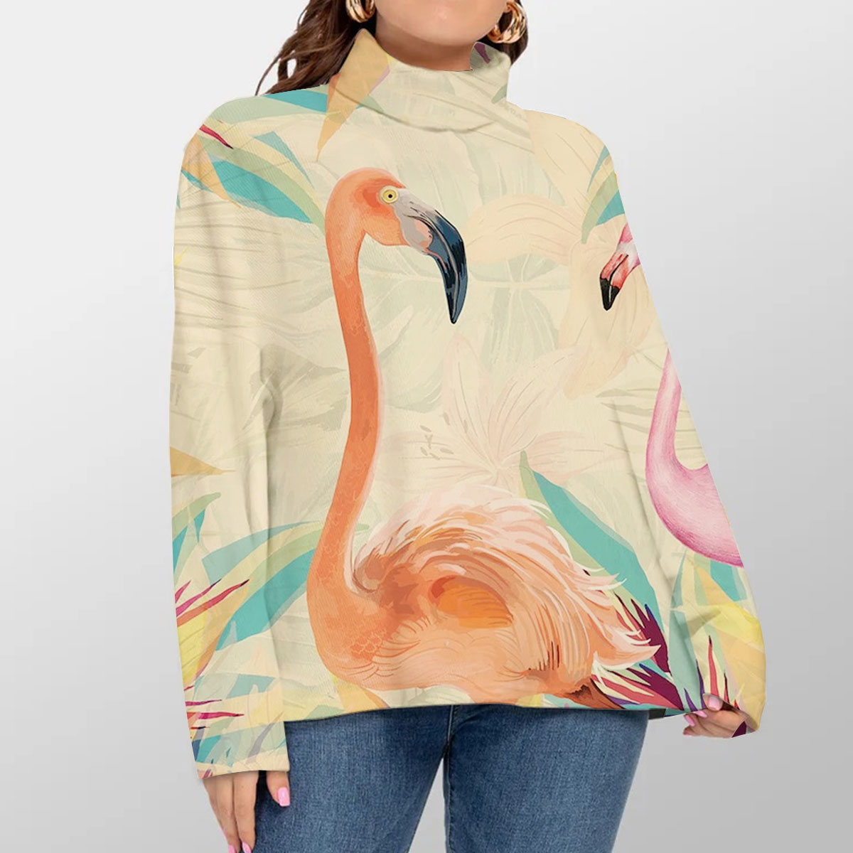 Orange Flamingo Turtleneck Sweater