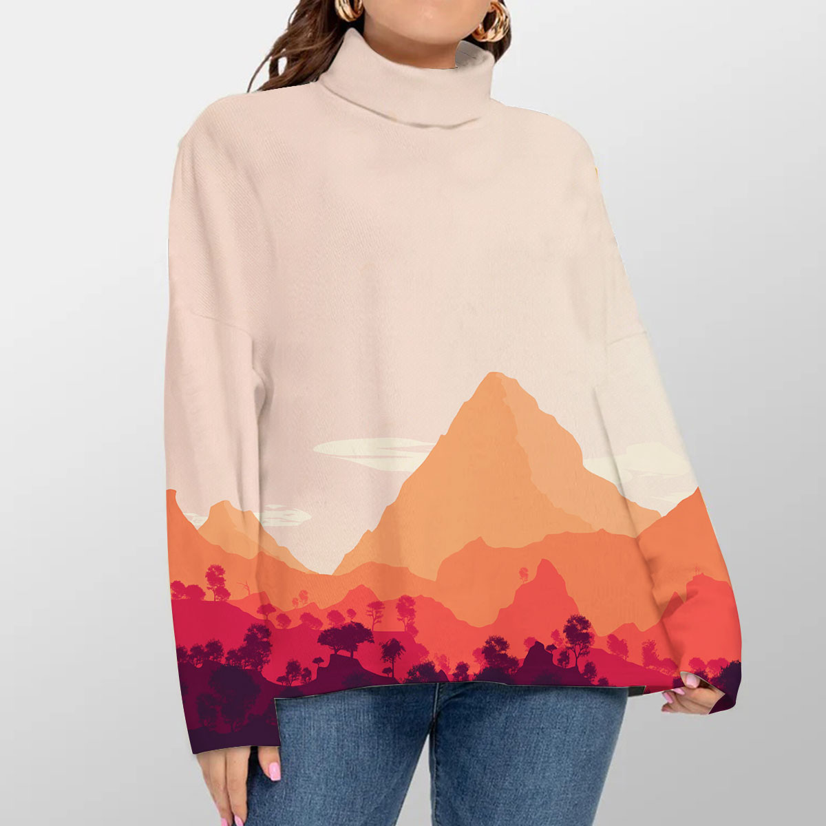 Orange Forest Mountain Turtleneck Sweater