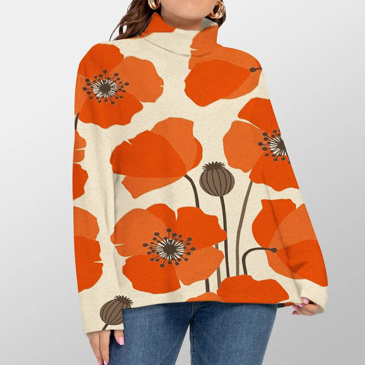 Orange Poppy Turtleneck Sweater