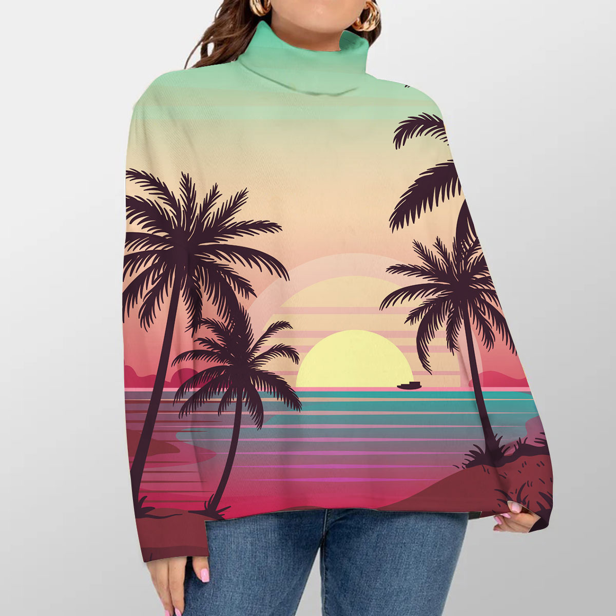 Palm Tree Sunrise Turtleneck Sweater