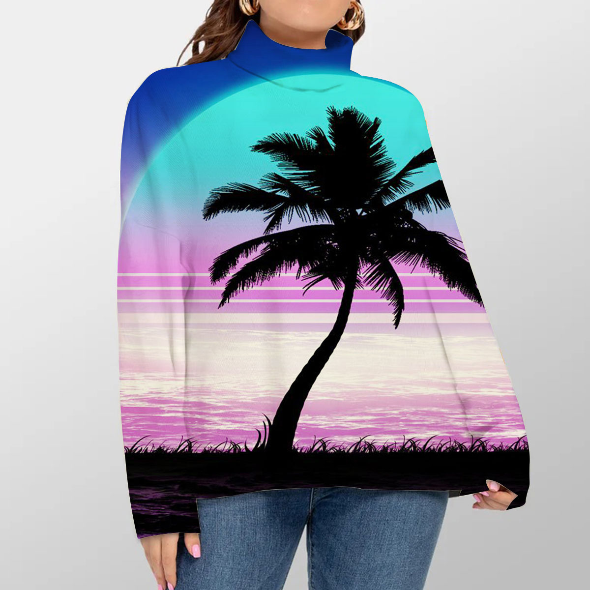 Palm Tree Sunset Turtleneck Sweater