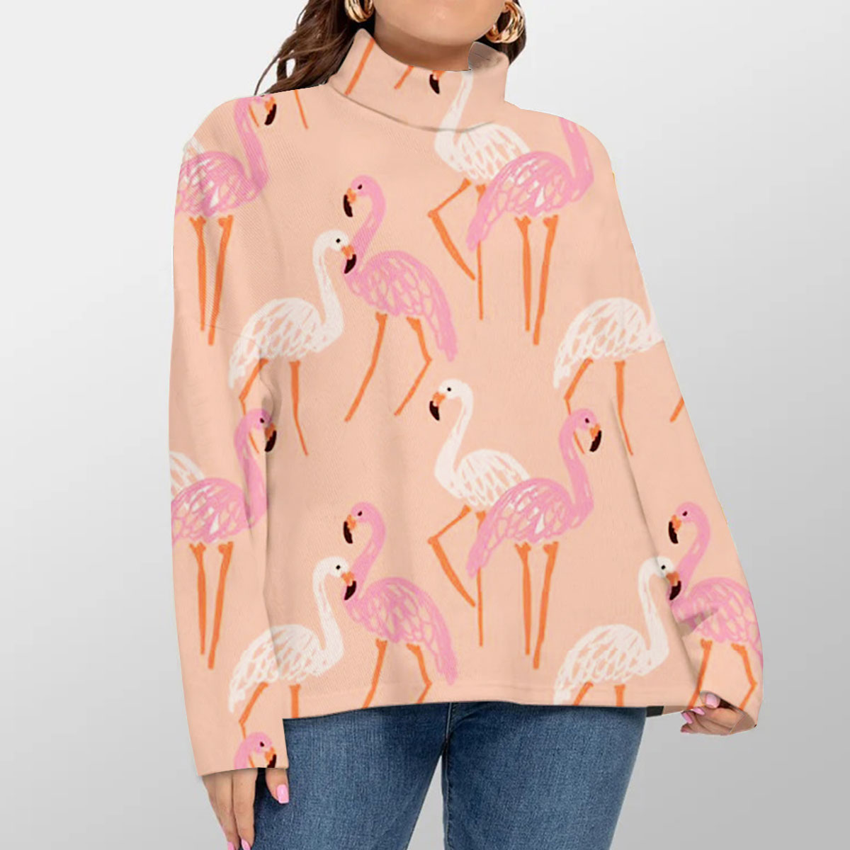Pastel Flamingo Turtleneck Sweater