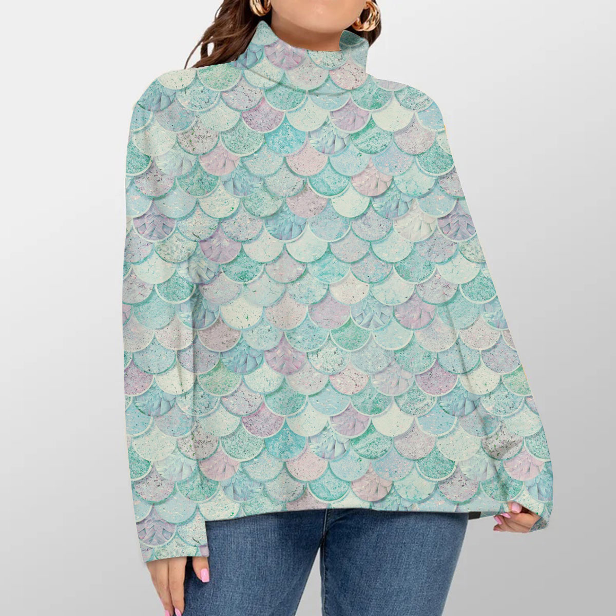 Pastel Mermaid Scales Turtleneck Sweater