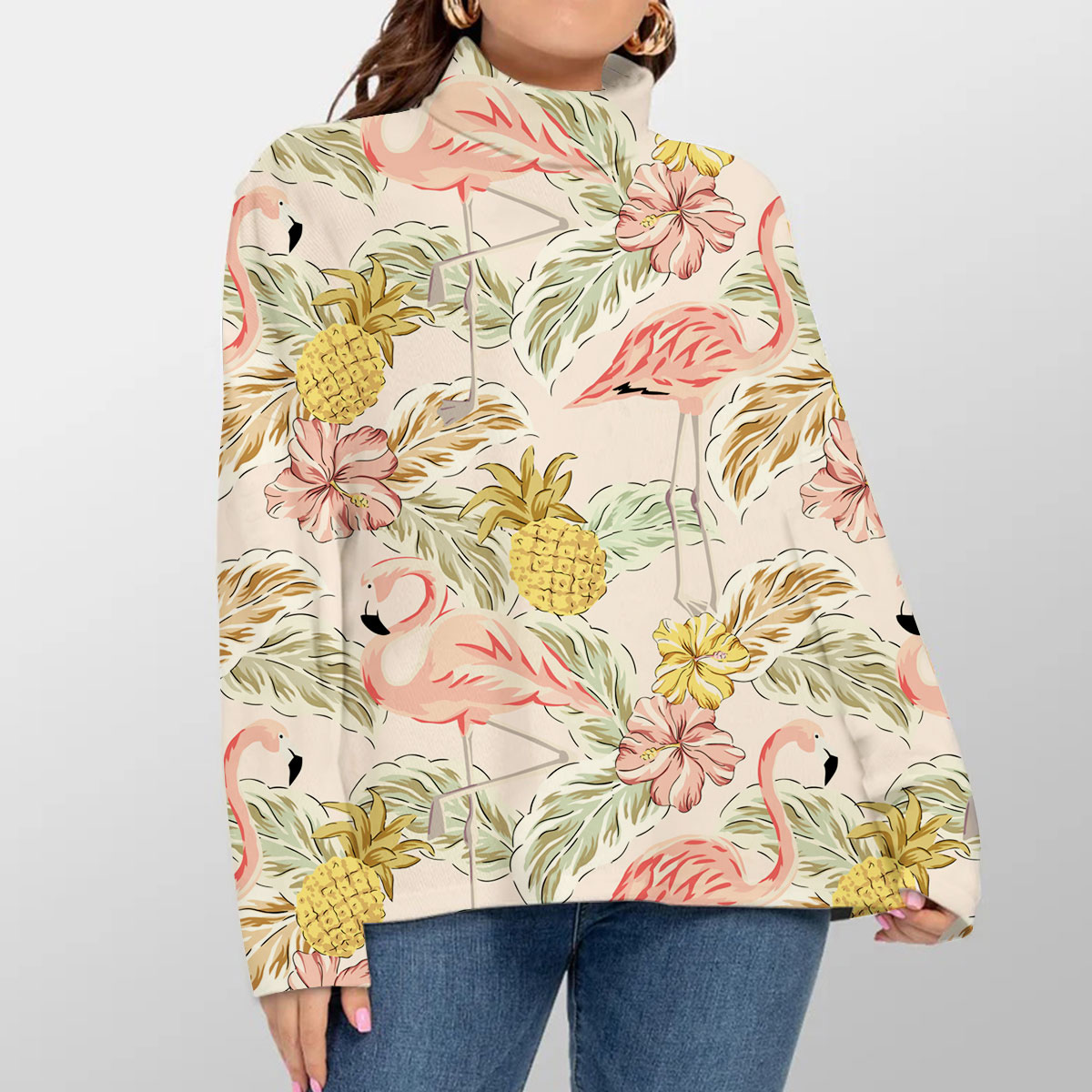 Pineapple Flamingo Turtleneck Sweater