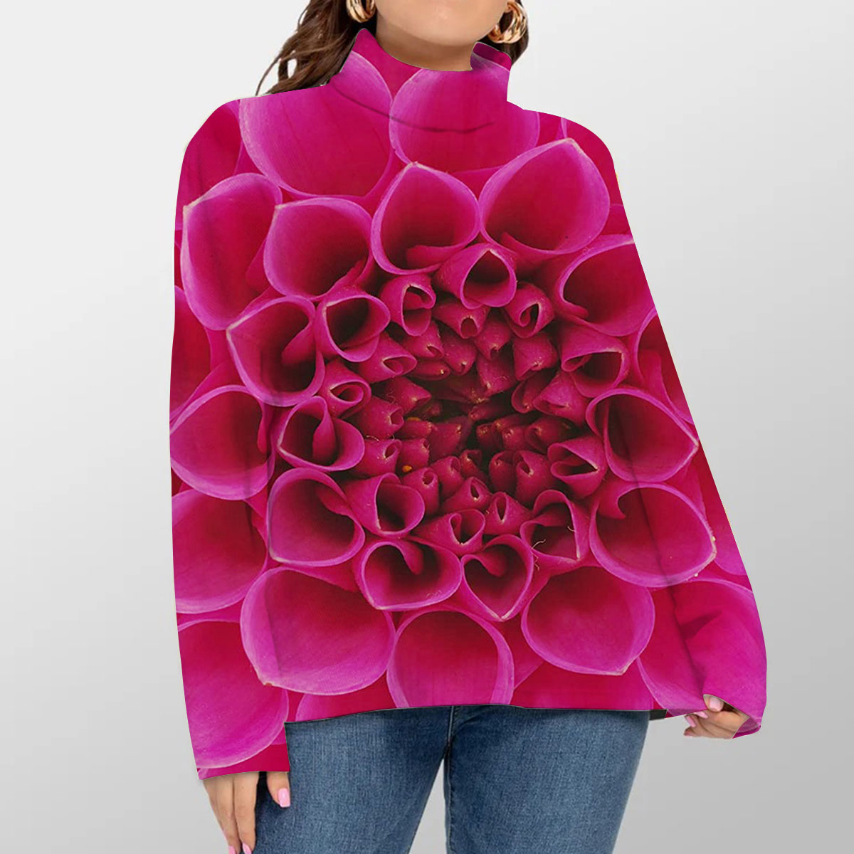 Pink Flower Turtleneck Sweater