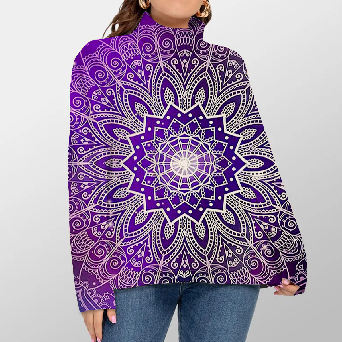 Purple Mandala Lotus Turtleneck Sweater