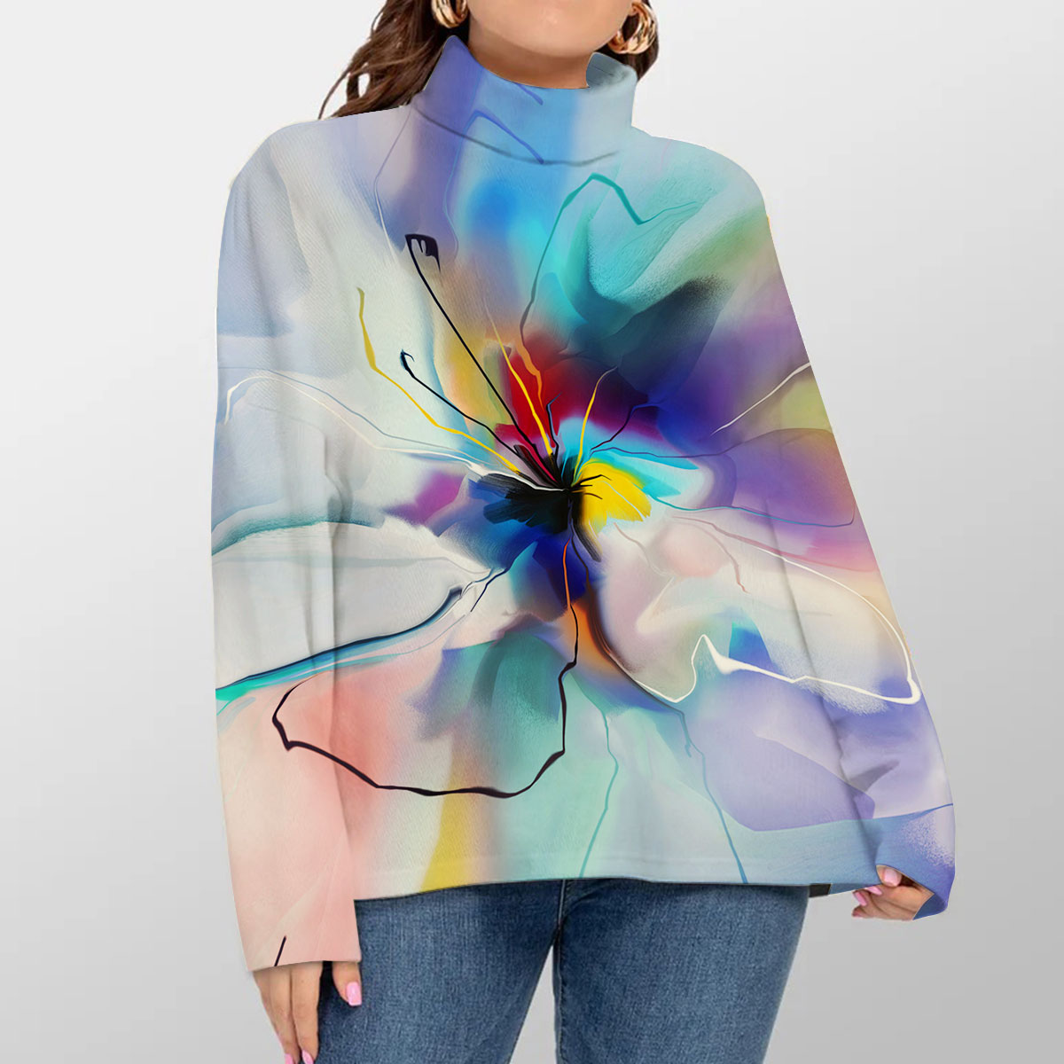 Rainbow Floral Turtleneck Sweater