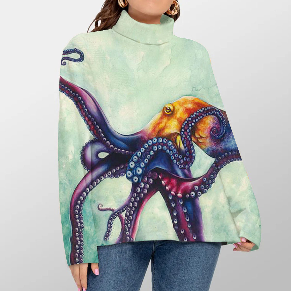 Rainbow Octopus Turtleneck Sweater