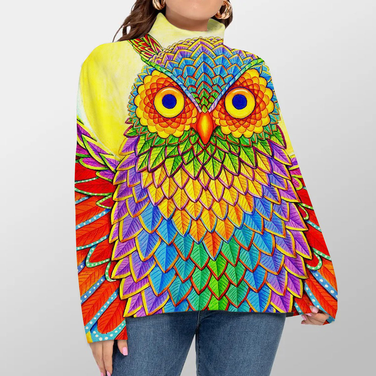 Rainbow Owl Turtleneck Sweater