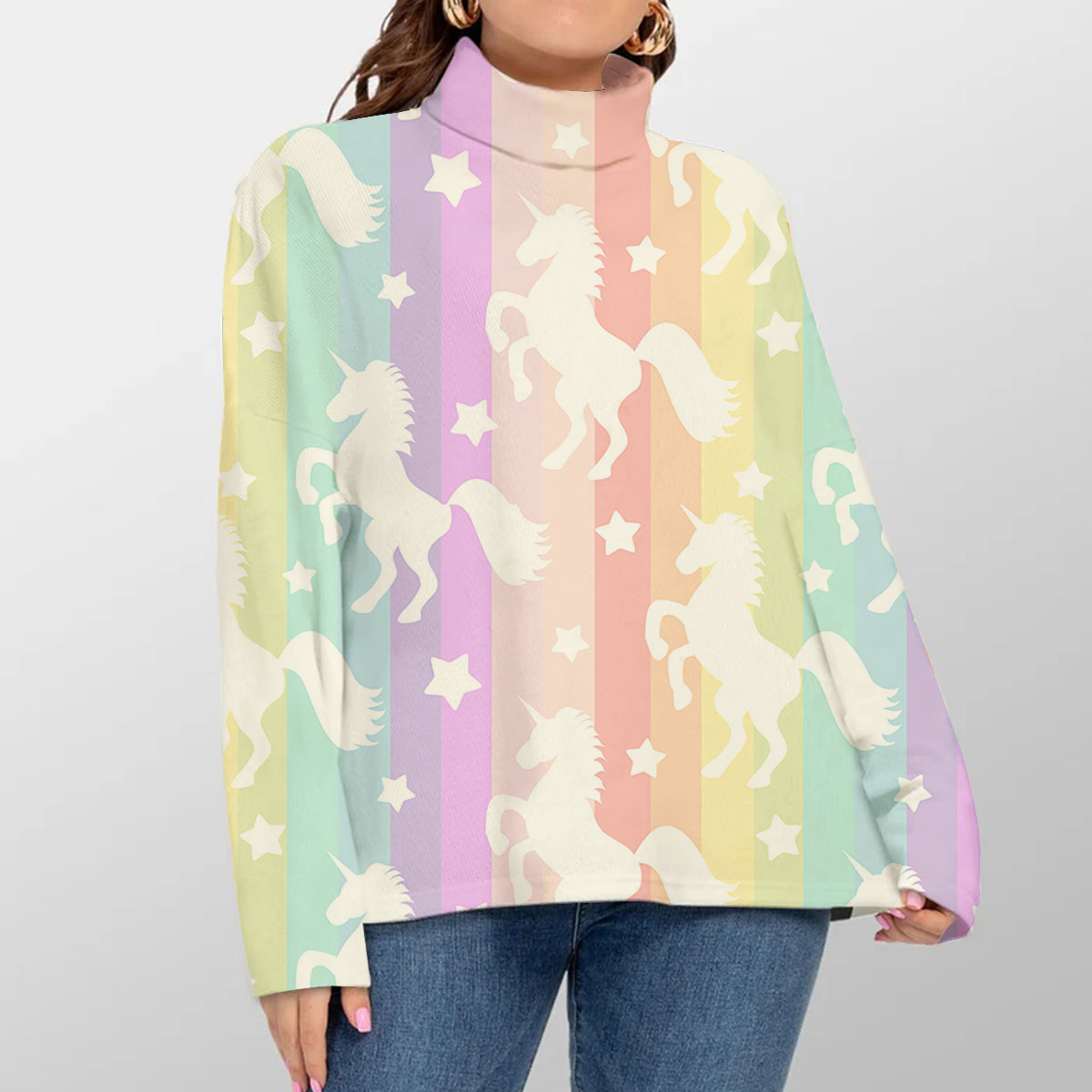Rainbow Pink Unicorn Turtleneck Sweater