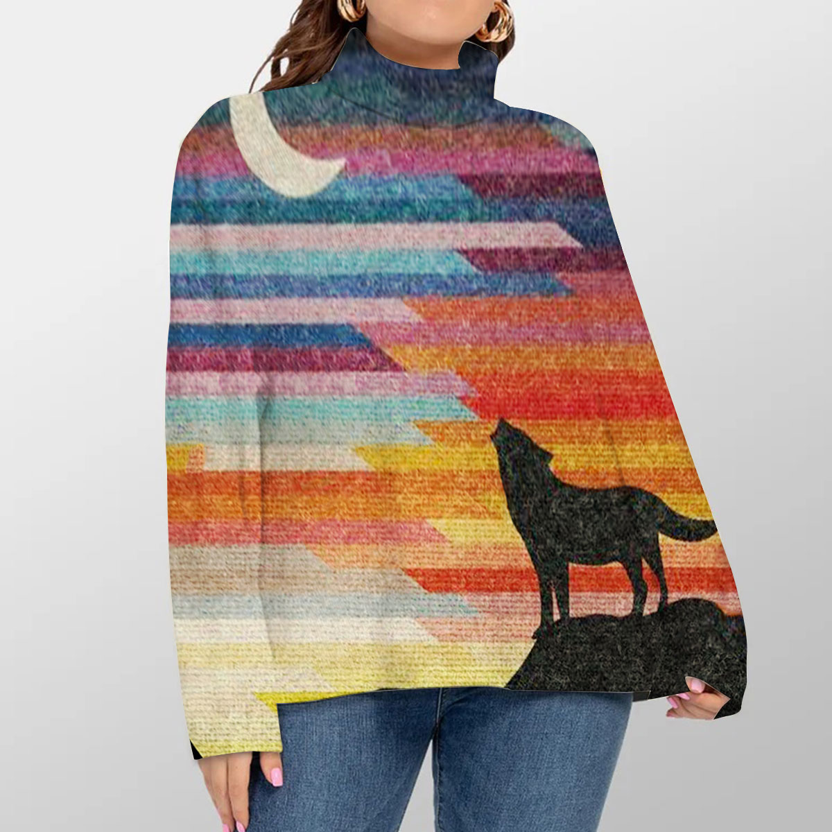 Rainbow Wolf Turtleneck Sweater