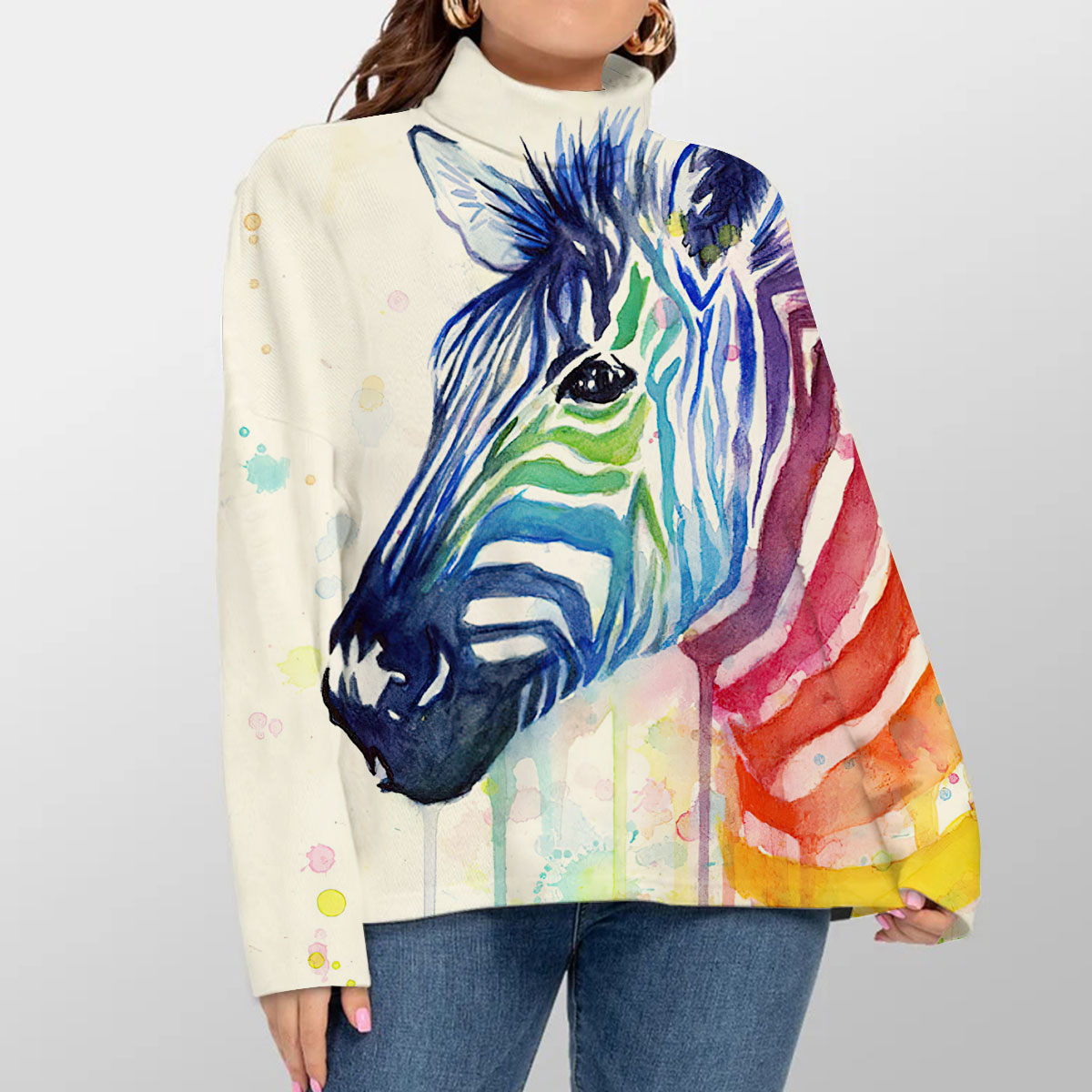 Rainbow Zebra Turtleneck Sweater