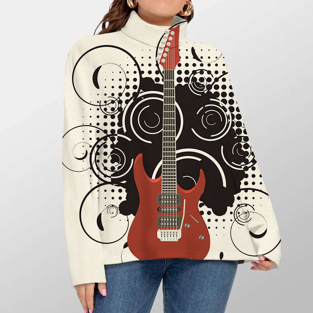 Red Guitar Turtleneck Sweater