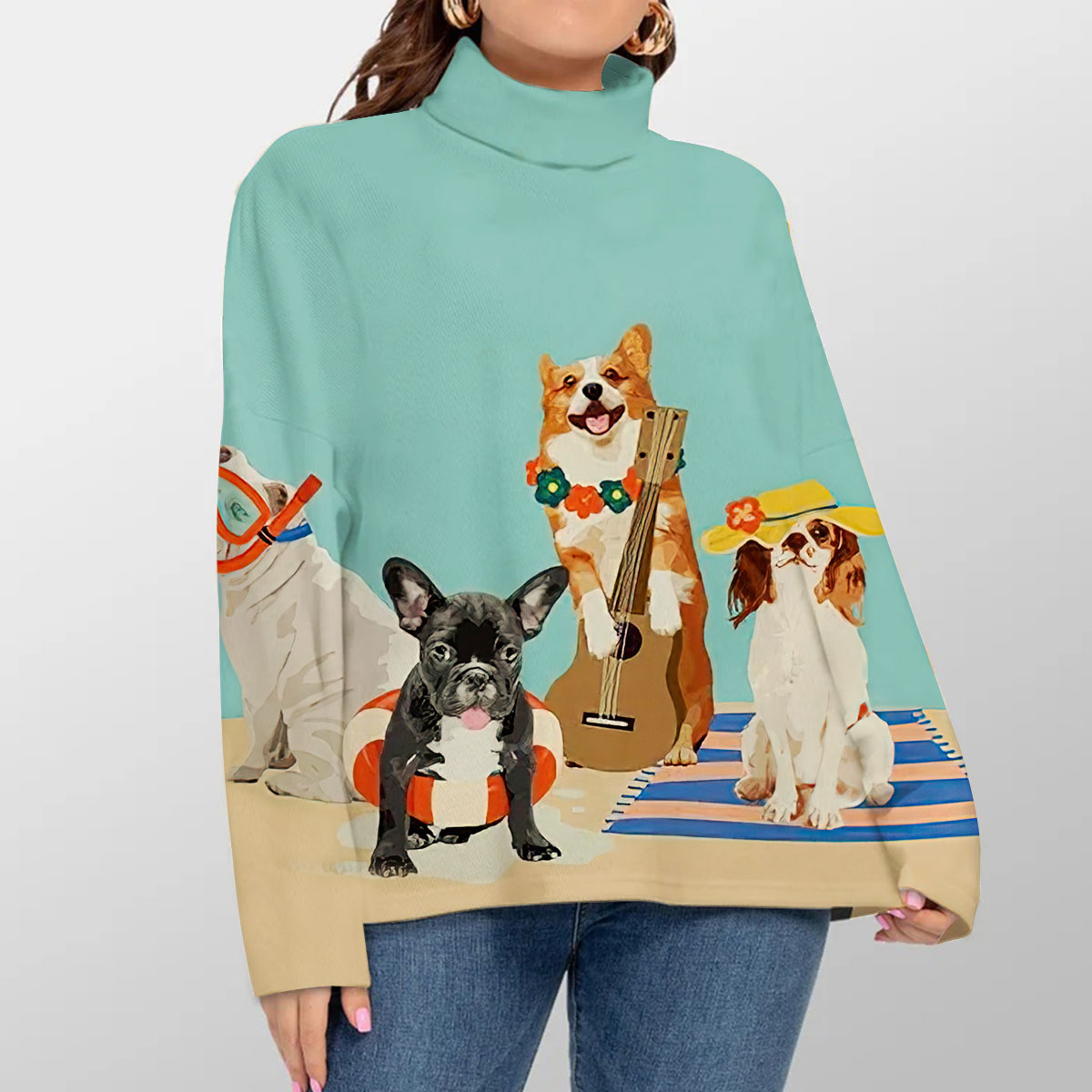 Retro Dogs Turtleneck Sweater
