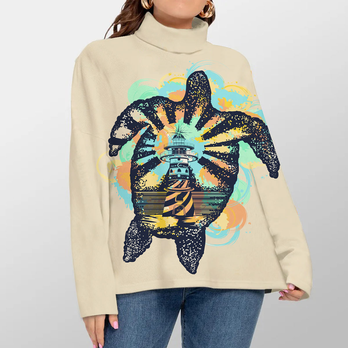 Sea Turtle Lighthouse Turtleneck Sweater