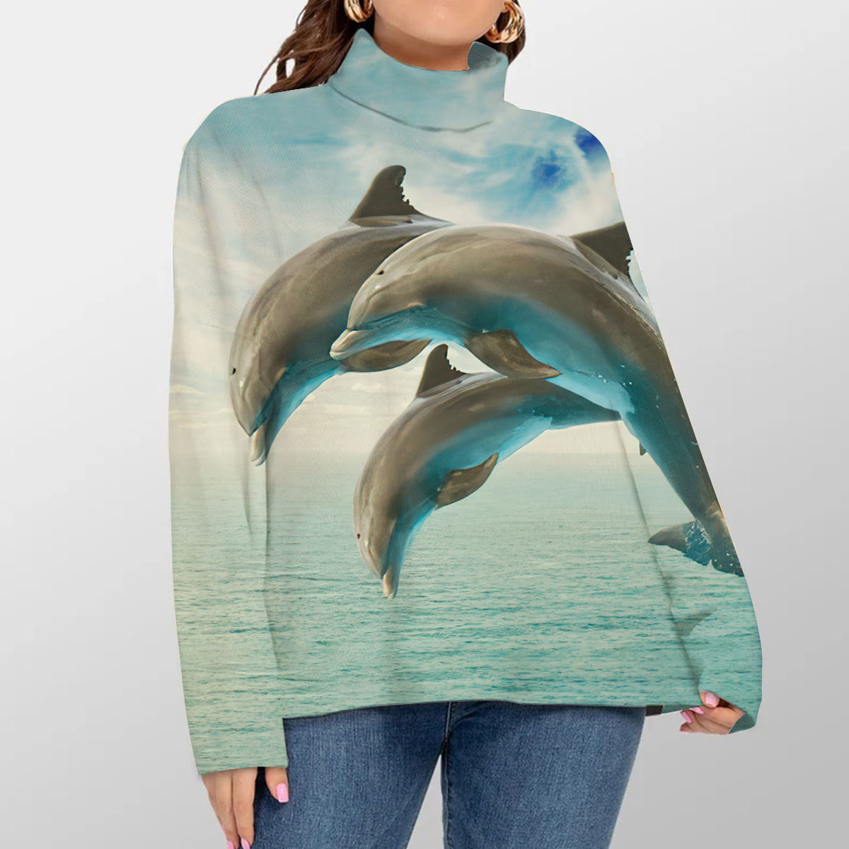 Seascape Dolphin Turtleneck Sweater