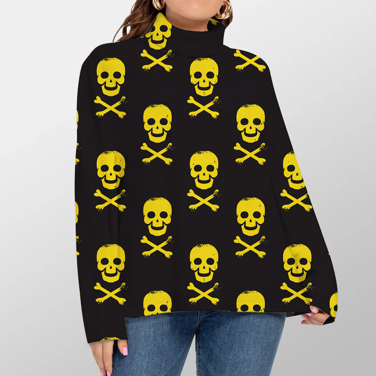 Skull And Bone Cross Turtleneck Sweater