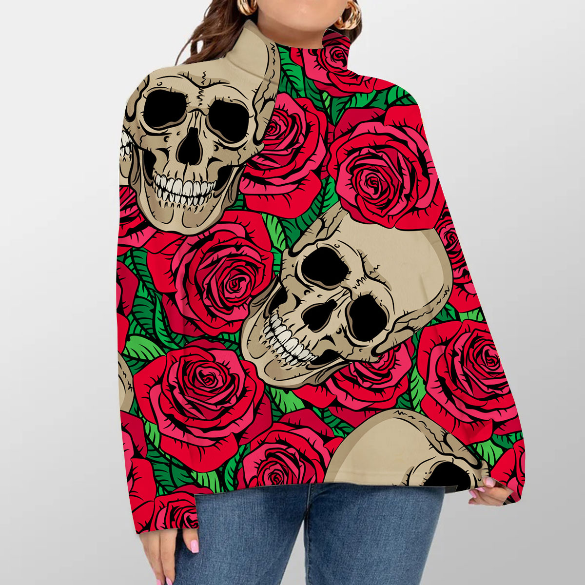 Skull Rose Turtleneck Sweater