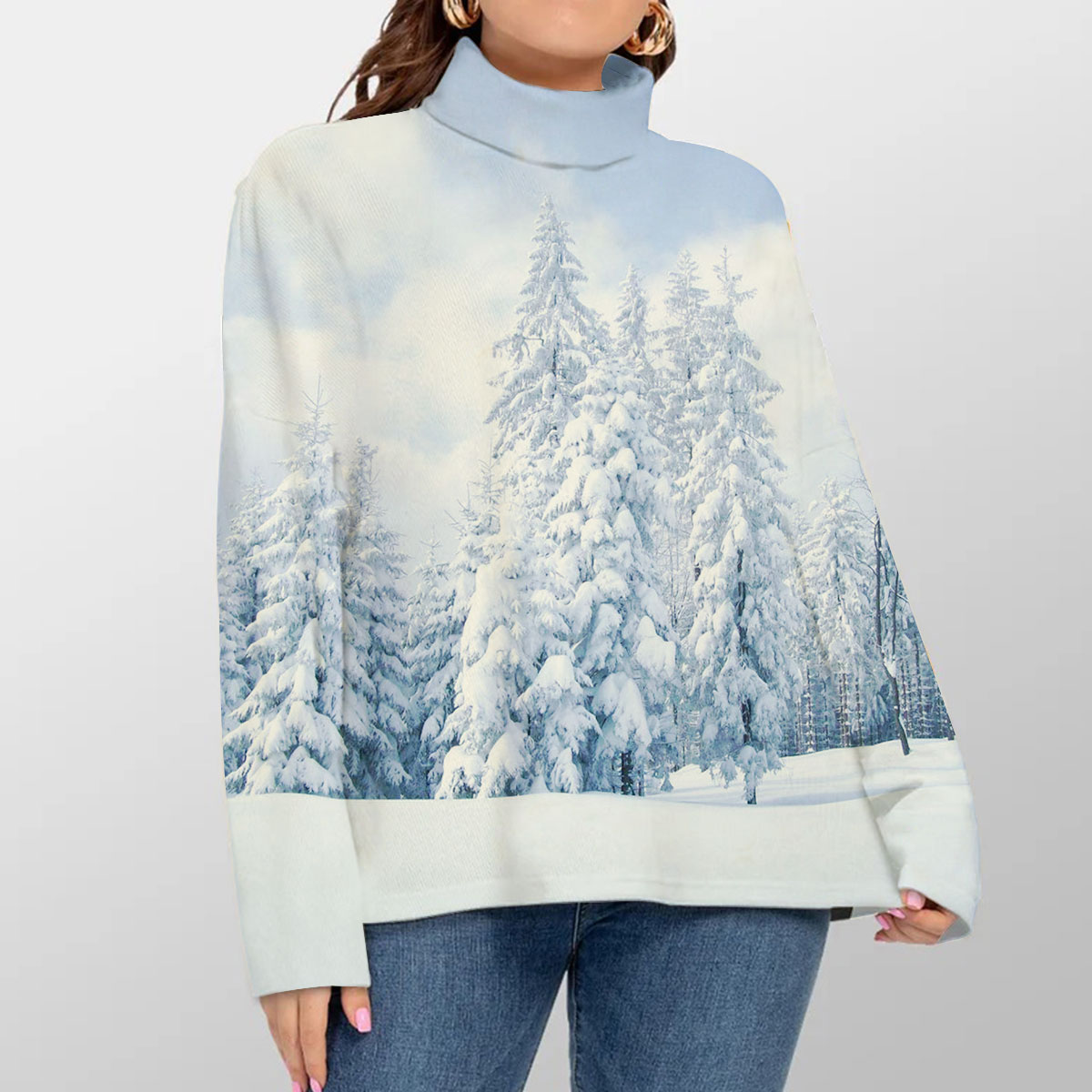 Snow Winter Forest Turtleneck Sweater