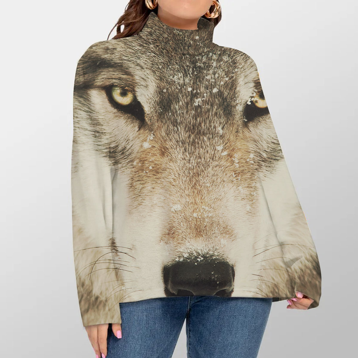 Snowy Wolf Turtleneck Sweater