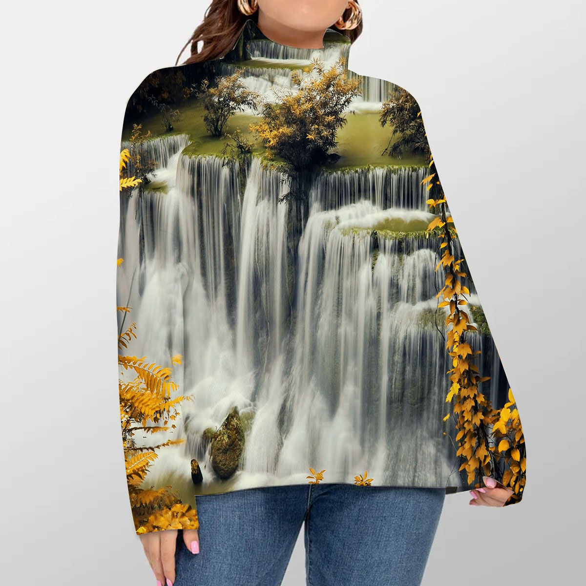 Stunning Autumn Waterfall Turtleneck Sweater
