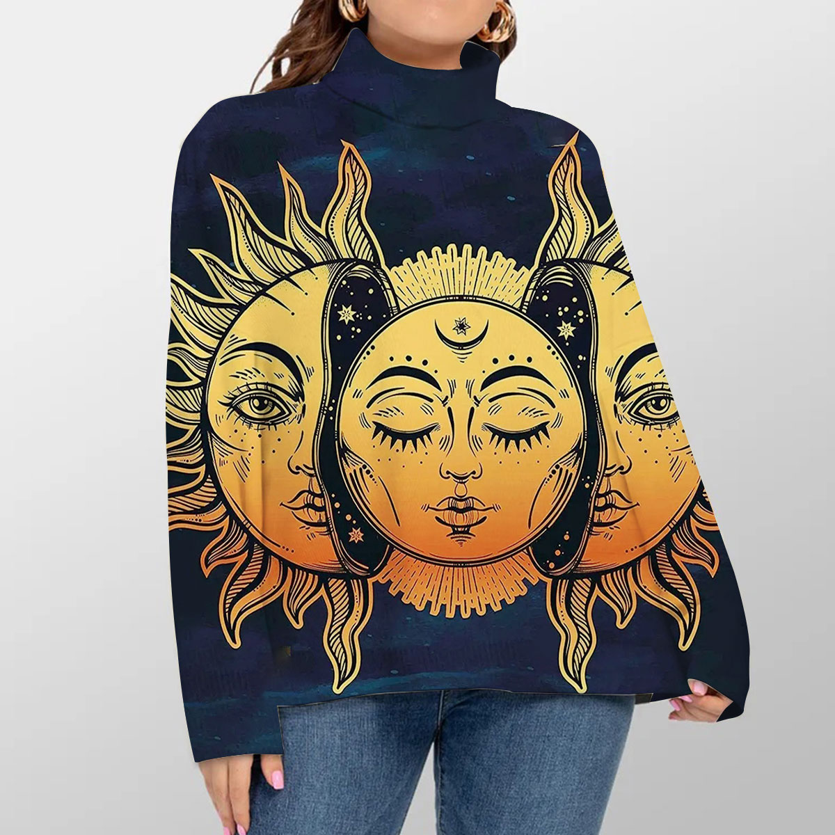 Sun and Moon Psychedelic Turtleneck Sweater