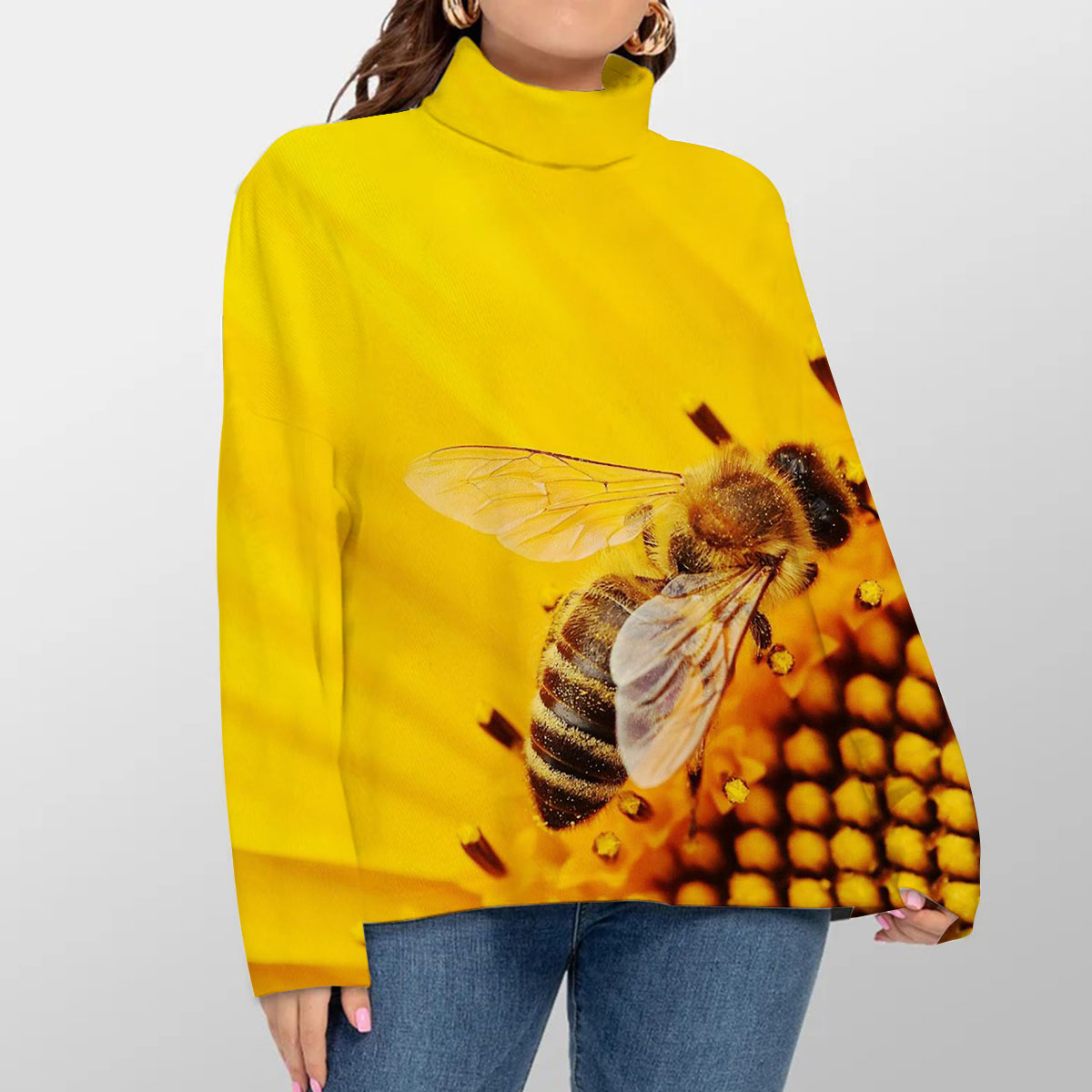 Sunflower Bee Turtleneck Sweater