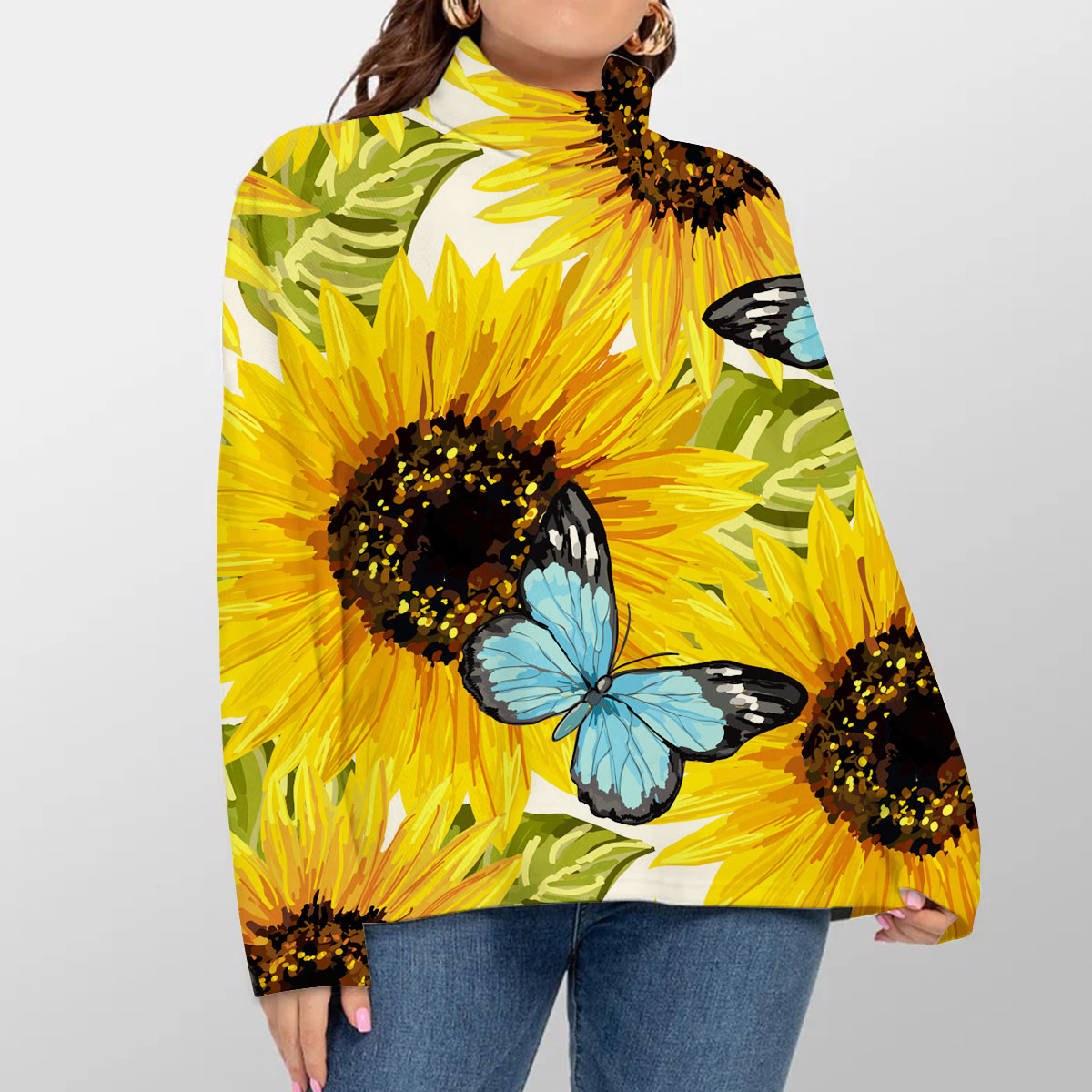 Sunflower Butterfly Turtleneck Sweater