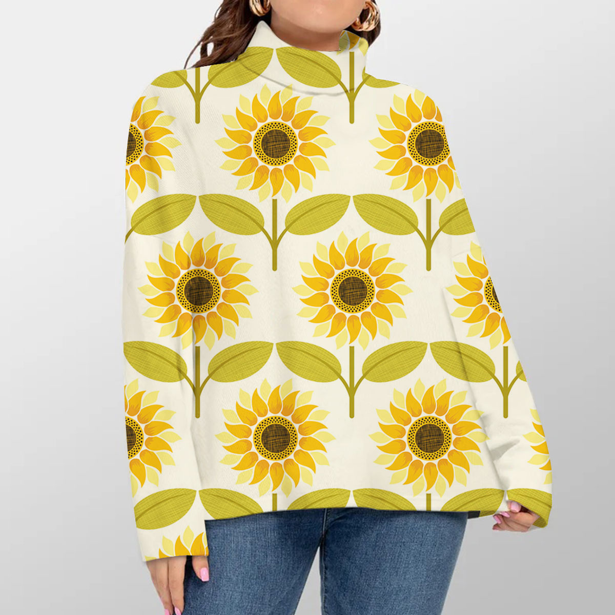 Sunflower Pattern Turtleneck Sweater
