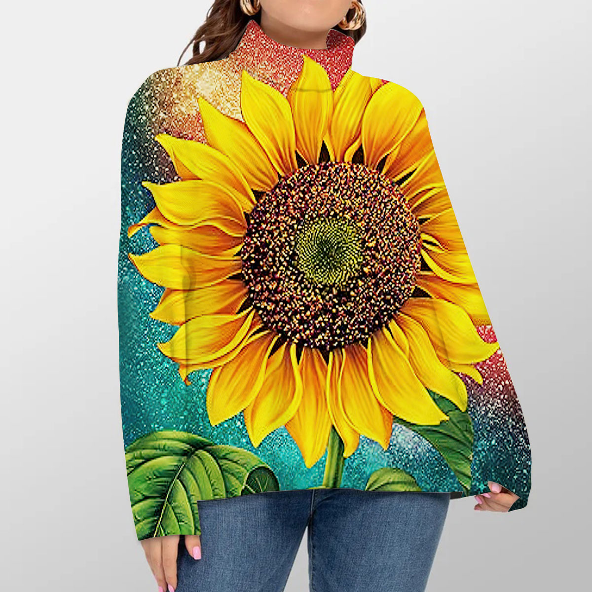 Trippy Galaxy Sunflower Turtleneck Sweater