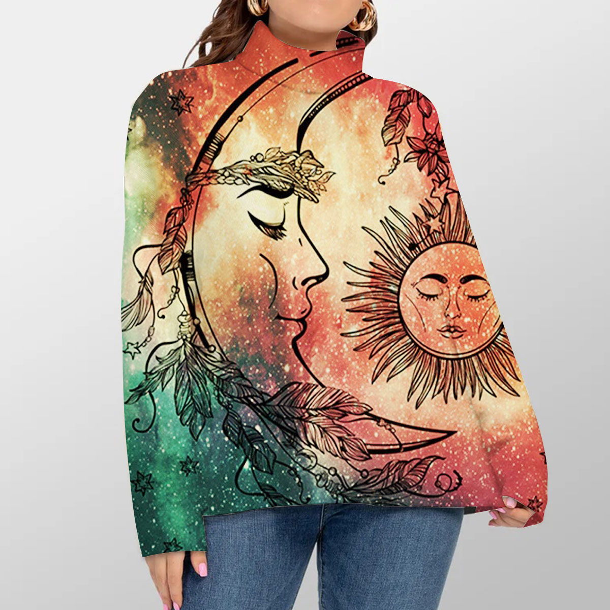 Trippy Mandala Sun And Moon Turtleneck Sweater