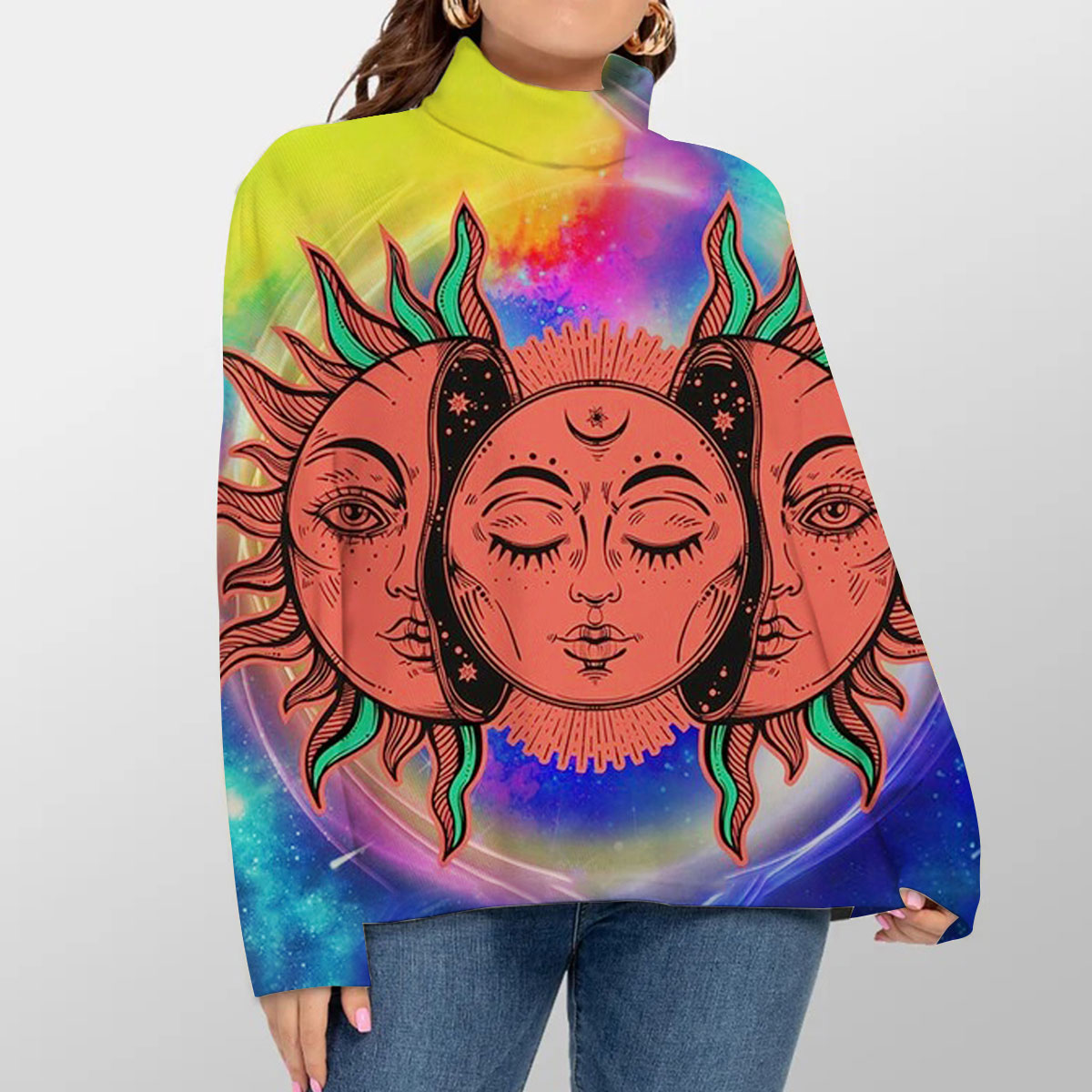Trippy Sun and Moon Tapestry Turtleneck Sweater