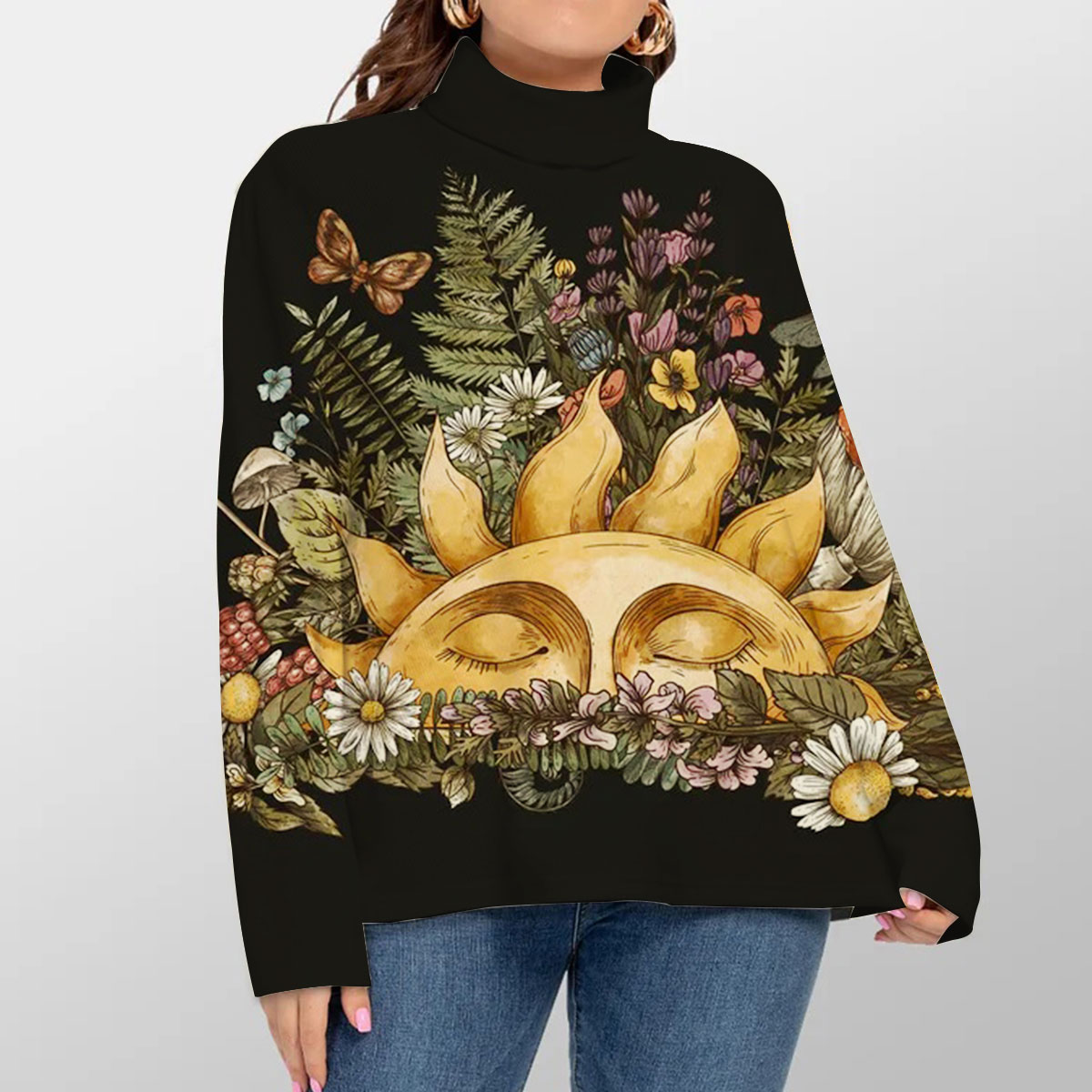 Trippy Vintage Hippie Mushroom Turtleneck Sweater