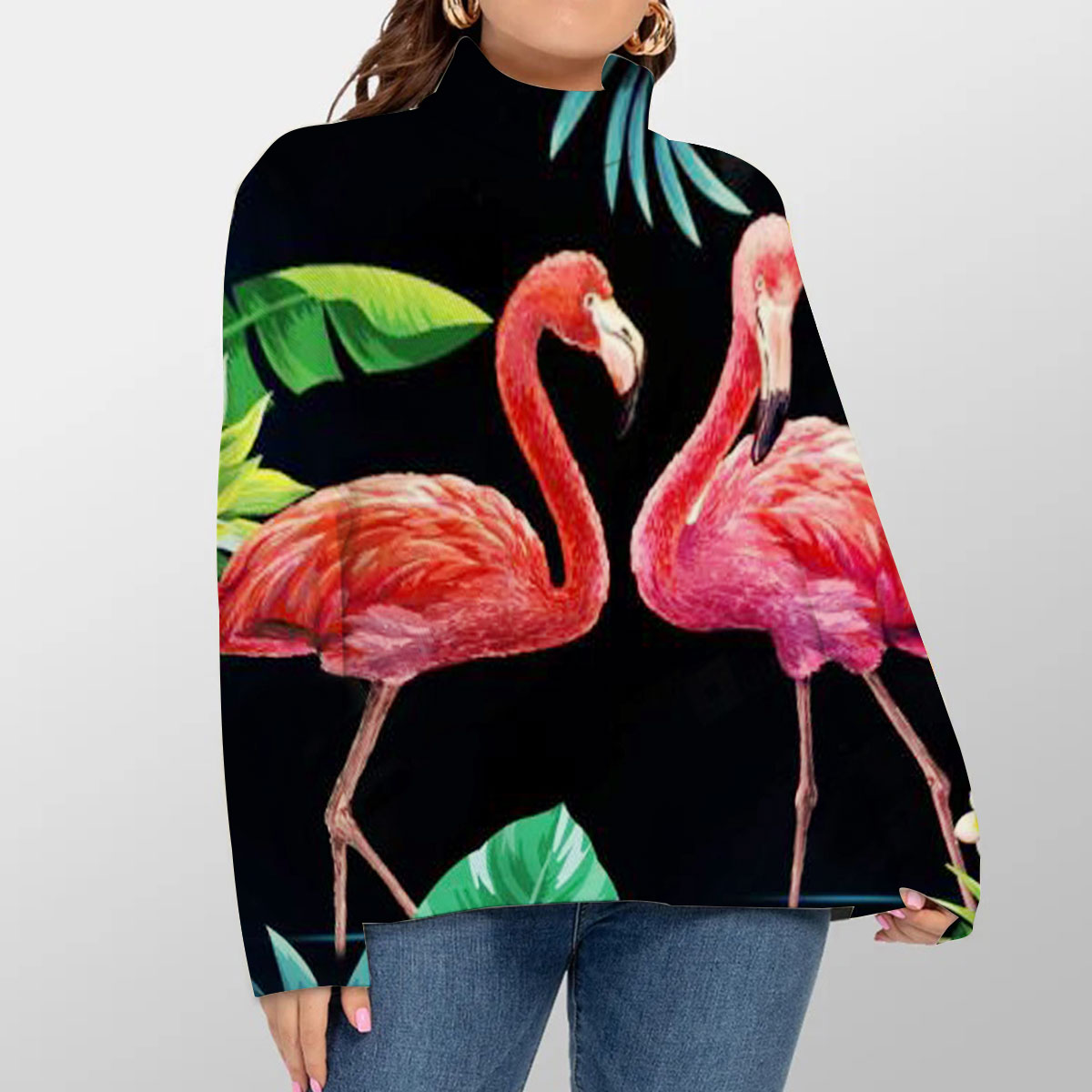 Tropical Flamingo Couple Turtleneck Sweater