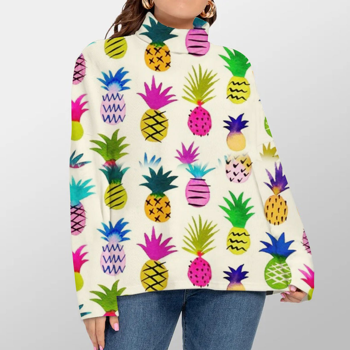 Tropical Fruit Pineapple Turtleneck Sweater