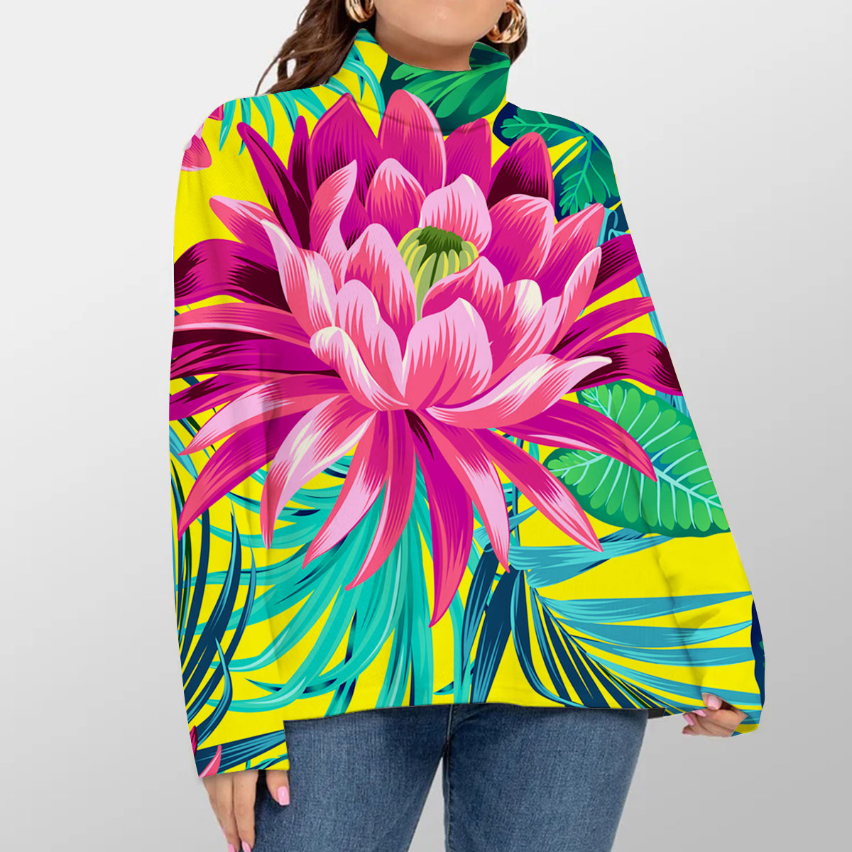 Tropical Lotus Turtleneck Sweater