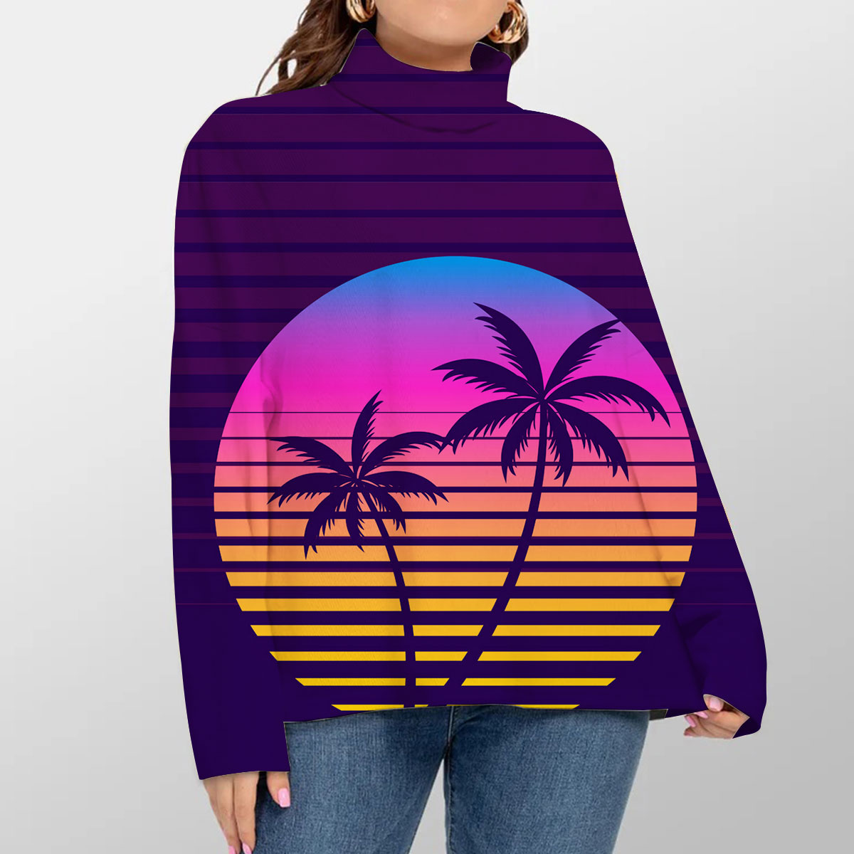 Tropical Purple Sunrise Turtleneck Sweater
