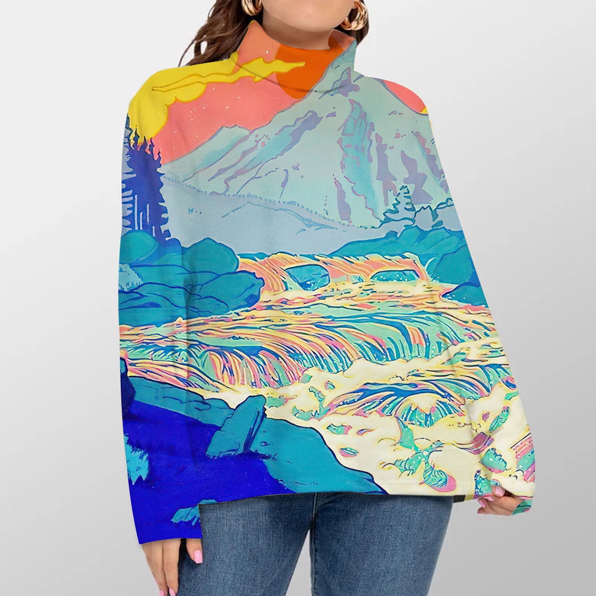 Vintage Abstract River Turtleneck Sweater