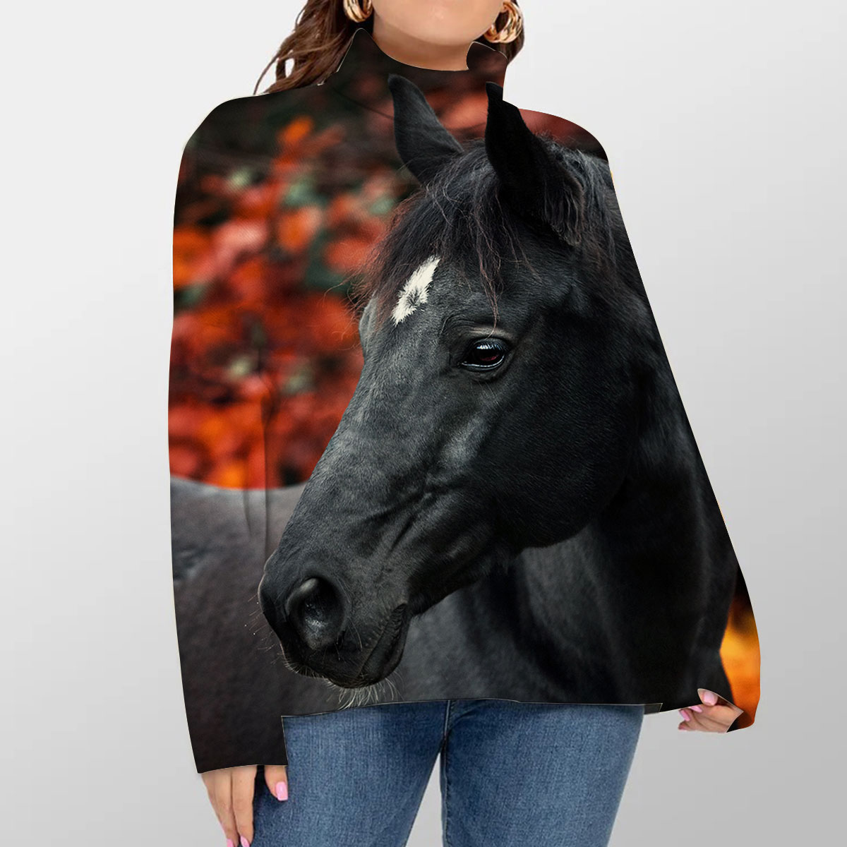 Vintage Black Horse Turtleneck Sweater
