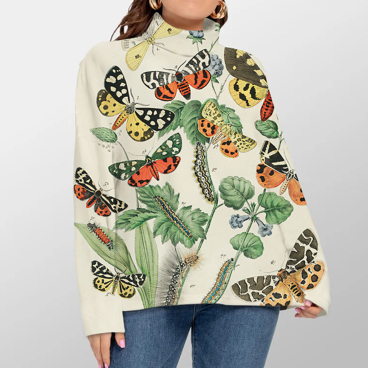 Vintage Butterfly Moth Turtleneck Sweater