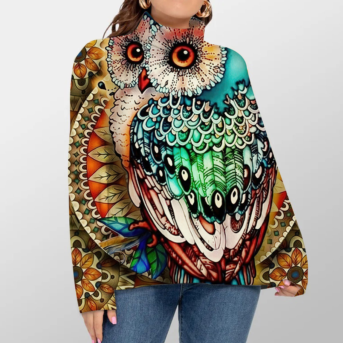 Vintage Owl Turtleneck Sweater