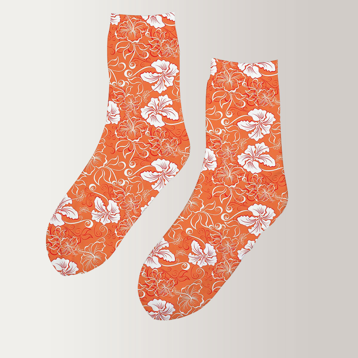 Orange Abstract Hibiscus 3D Socks