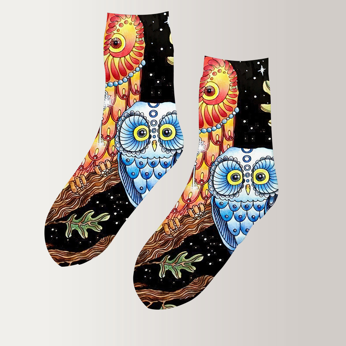 Orange Blue Owl 3D Socks