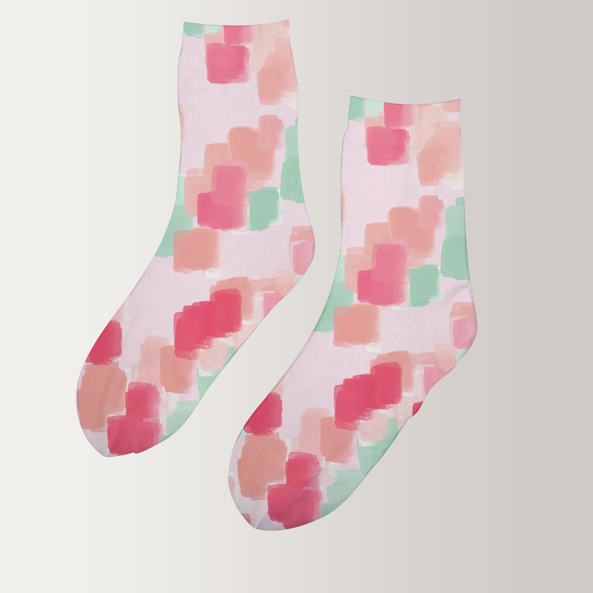 Pastel Teal And Red Abstract Floral 3D Socks