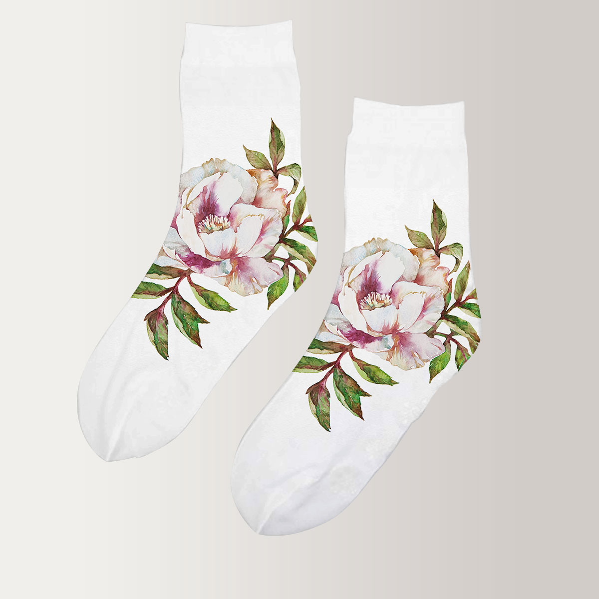 Peony Flower With Leaves 3D Socks