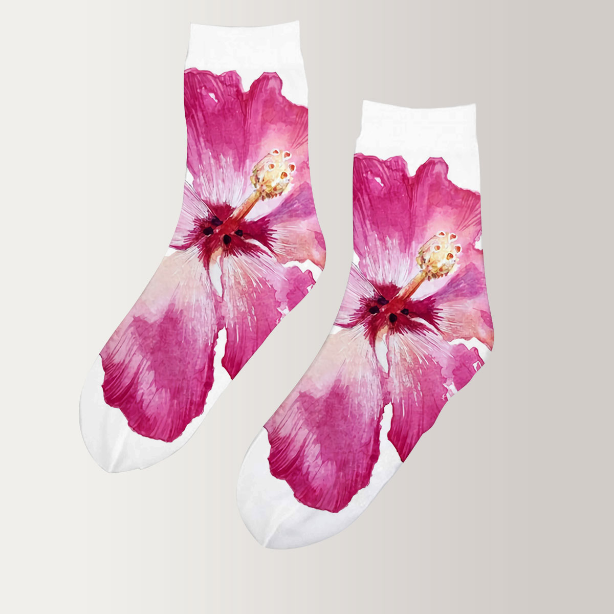Pink Hibiscus 3D Socks